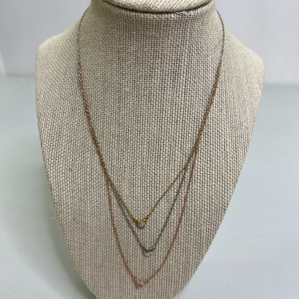 925 Sterling Necklace Chain Rose Gold Tone Silver‎ Multi Strand Heart Rhinestone